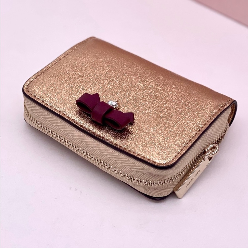 NWT Kate Spade / Wrapping Party - Glittering Rose Gold / Small Zip Card Wallet - Picture 4 of 11